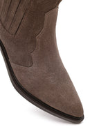 Women's Taupe Thick Short Heel Suede Leather Chelsea Cowboy Boot | Derimod Women's Taupe Thick Short Heel Suede Leather Chelsea Cowboy Boot | Derimod