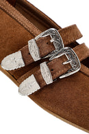 Women's Tan Double Buckled Suede Leather Ballerinas | Derimod Women's Tan Double Buckled Suede Leather Ballerinas | Derimod