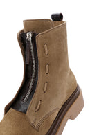Women's Brown Suede Leather Zippered Flat Boots | Derimod Women's Brown Suede Leather Zippered Flat Boots | Derimod