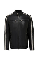 Middleton Men's Black Slim-Fit Short Leather Jacket | Derimod Middleton Men's Black Slim-Fit Short Leather Jacket | Derimod