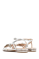 Women's Silver Ankle Buckle Stoned Metallic Sandals | Derimod Women's Silver Ankle Buckle Stoned Metallic Sandals | Derimod