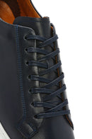 Men's Navy Blue Lace-Up Leather Sneaker | Derimod Men's Navy Blue Lace-Up Leather Sneaker | Derimod