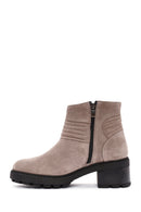 Women's Mink Zippered Thick Heel Suede Leather Boots | Derimod Women's Mink Zippered Thick Heel Suede Leather Boots | Derimod