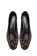 Women's Leopard Patterned Jeweled Leather Ballet Flat | Derimod Women's Leopard Patterned Jeweled Leather Ballet Flat | Derimod