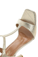 Women's Gold Ankle Strap Patterned Leather Thin High Heel Sandals | Derimod Women's Gold Ankle Strap Patterned Leather Thin High Heel Sandals | Derimod