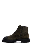 Men's Khaki Suede Leather Zippered Boots | Derimod Men's Khaki Suede Leather Zippered Boots | Derimod