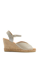 Women's Gold Glitter Ankle Buckle Wedge Heel Espadrille Sandals | Derimod Women's Gold Glitter Ankle Buckle Wedge Heel Espadrille Sandals | Derimod