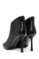 Women's Black Zippered Thin Heeled Leather Boots | Derimod Women's Black Zippered Thin Heeled Leather Boots | Derimod