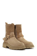 Woman Beige Zippered Thick-Soled Suede Leather Boat | Derimod Woman Beige Zippered Thick-Soled Suede Leather Boat | Derimod