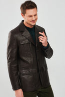 Kane Erkek Siyah Blazer Safari Deri Ceket | Derimod Kane Erkek Siyah Blazer Safari Deri Ceket | Derimod