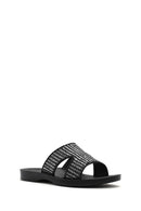 Women's Black Straw Slippers | Derimod Women's Black Straw Slippers | Derimod