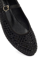 Women's Black Stone Leather Ballet Flats | Derimod Women's Black Stone Leather Ballet Flats | Derimod