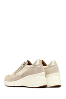 Woman Beige Lace-Up Zipper Detailed Wedge Heels Leather Sneakers | Derimod Woman Beige Lace-Up Zipper Detailed Wedge Heels Leather Sneakers | Derimod