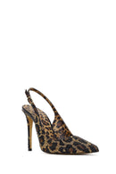 Women's Leopard Patterned Jeweled Open Back High Thin Heel Leather Shoe | Derimod Women's Leopard Patterned Jeweled Open Back High Thin Heel Leather Shoe | Derimod