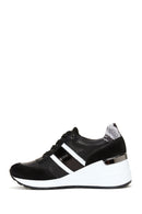Kadın Siyah Deri Dolgu Topuklu Sneaker | Derimod Kadın Siyah Deri Dolgu Topuklu Sneaker | Derimod
