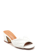 Women's White Quilted Heeled Slippers | Derimod Women's White Quilted Heeled Slippers | Derimod