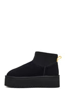 Women's Black Thick-Soled Suede Leather Teddy Boot | Derimod Women's Black Thick-Soled Suede Leather Teddy Boot | Derimod