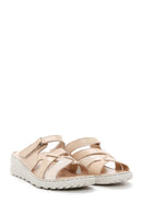 Women's Beige Leather Comfort Slippers | Derimod Women's Beige Leather Comfort Slippers | Derimod