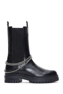 Women's Black Leather Zippered Chain Detailed Boots | Derimod Women's Black Leather Zippered Chain Detailed Boots | Derimod