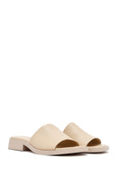 Women's Cream Casual Leather Slippers | Derimod Women's Cream Casual Leather Slippers | Derimod