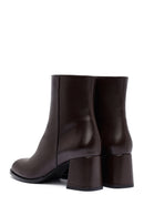 Woman Brown Zippered Chunky Heels Leather Boat | Derimod Woman Brown Zippered Chunky Heels Leather Boat | Derimod