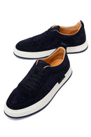 Male Navy Lace-up Thick-soled Suede Leather Sneaker | Derimod Male Navy Lace-up Thick-soled Suede Leather Sneaker | Derimod