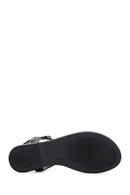 Women's Black Ankle Strap Flip-Flop Patent Leather Sandals | Derimod Women's Black Ankle Strap Flip-Flop Patent Leather Sandals | Derimod