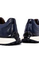 Men's Navy Blue Lace-Up Thick-Soled Leather Casual Sneakers | Derimod Men's Navy Blue Lace-Up Thick-Soled Leather Casual Sneakers | Derimod