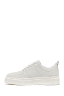 Men's White Lace-Up Thick-Soled Leather Sneakers | Derimod Men's White Lace-Up Thick-Soled Leather Sneakers | Derimod