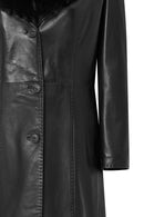 Christina Women's Black Fur Long Leather Coat | Derimod Christina Women's Black Fur Long Leather Coat | Derimod