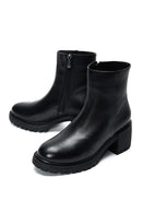 Women's Black Zippered Thick Heeled Leather Boots | Derimod Women's Black Zippered Thick Heeled Leather Boots | Derimod