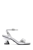 Women's Silver Ankle Buckle Chunky Heel Metallic Sandals | Derimod Women's Silver Ankle Buckle Chunky Heel Metallic Sandals | Derimod