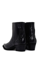 Women's Black Leather Heeled Cowboy Boots | Derimod Women's Black Leather Heeled Cowboy Boots | Derimod
