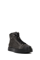 Men's Gray Double Zipper Thick Sole Nubuck Leather Sports Boots | Derimod Men's Gray Double Zipper Thick Sole Nubuck Leather Sports Boots | Derimod
