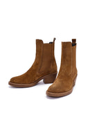 Women's Mink Thick Heel Suede Leather Cowboy Boots | Derimod Women's Mink Thick Heel Suede Leather Cowboy Boots | Derimod
