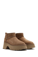 Women's Brown Thick Soled Suede Leather Teddy Boots | Derimod Women's Brown Thick Soled Suede Leather Teddy Boots | Derimod