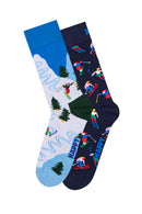 Happy Socks Male Multicolored Winter-Themed Cotton 2-Pack Sock Set | Derimod Happy Socks Male Multicolored Winter-Themed Cotton 2-Pack Sock Set | Derimod