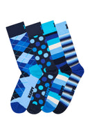 Happy Socks Male Navy Blue Patterned Cotton 4-Pack Sock Set | Derimod Happy Socks Male Navy Blue Patterned Cotton 4-Pack Sock Set | Derimod