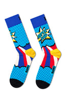 Happy Socks Male Multicolored Super Dad Themed Cotton 3-Pack Sock Set | Derimod Happy Socks Male Multicolored Super Dad Themed Cotton 3-Pack Sock Set | Derimod