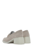 Women's Beige Buckled Thick Heel Suede Leather Masculine Loafer | Derimod Women's Beige Buckled Thick Heel Suede Leather Masculine Loafer | Derimod
