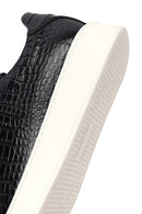 Men's Black Croco Lace-up Leather Sneaker | Derimod Men's Black Croco Lace-up Leather Sneaker | Derimod