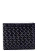 Men's Black Leather Knitted Pattern Wallet | Derimod Men's Black Leather Knitted Pattern Wallet | Derimod