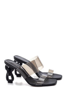 Women's Black Transparent Heeled Slippers | Derimod Women's Black Transparent Heeled Slippers | Derimod