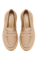 Women's Beige Thick Soled Leather Masculine Loafer | Derimod Women's Beige Thick Soled Leather Masculine Loafer | Derimod