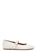 Women's White Buckled Leather Ballerinas | Derimod Women's White Buckled Leather Ballerinas | Derimod