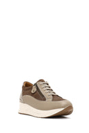 Women's Mink Lace-Up Thick-Soled Leather Sneaker | Derimod Women's Mink Lace-Up Thick-Soled Leather Sneaker | Derimod