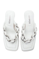 Women's White Braided Flip Flops Heeled Slippers | Derimod Women's White Braided Flip Flops Heeled Slippers | Derimod