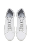 Women's White Lace-Up Stoned Leather Sneakers | Derimod Women's White Lace-Up Stoned Leather Sneakers | Derimod
