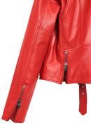 Newage Women's Red Slim-Fit Biker Leather Jacket | Derimod Newage Women's Red Slim-Fit Biker Leather Jacket | Derimod