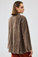 Jennifer Women's Mink Suede Leather Jacket | Derimod Jennifer Women's Mink Suede Leather Jacket | Derimod